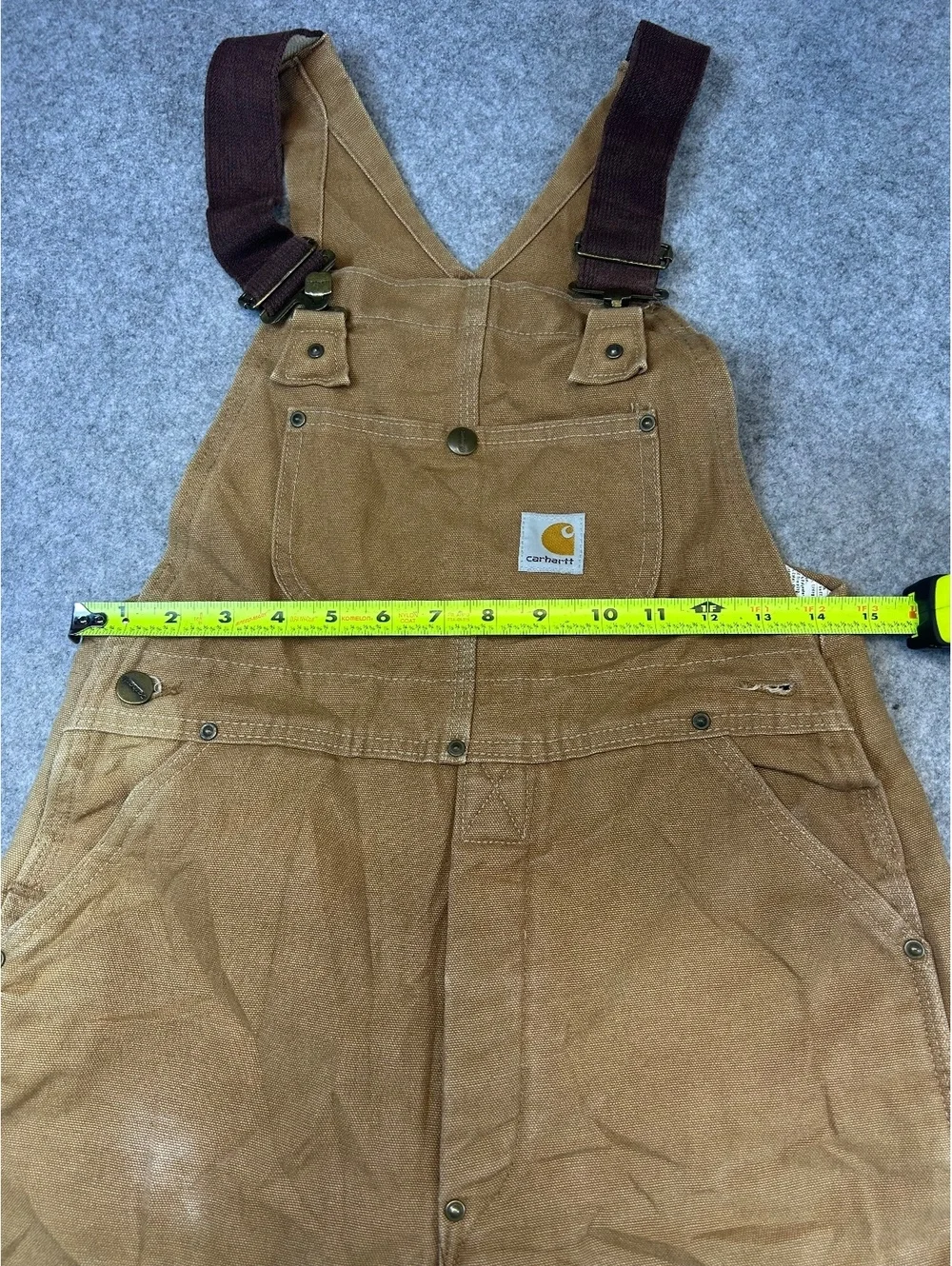 Carhartt Youth Overalls Y09-BRN 14-16 Faded Distressed Duck Bib Double Knee